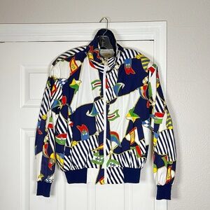 Vtg 80s Yachting Bomber Jacket Sailing Art Preppy Nautical Tennis Vaporwave 90s